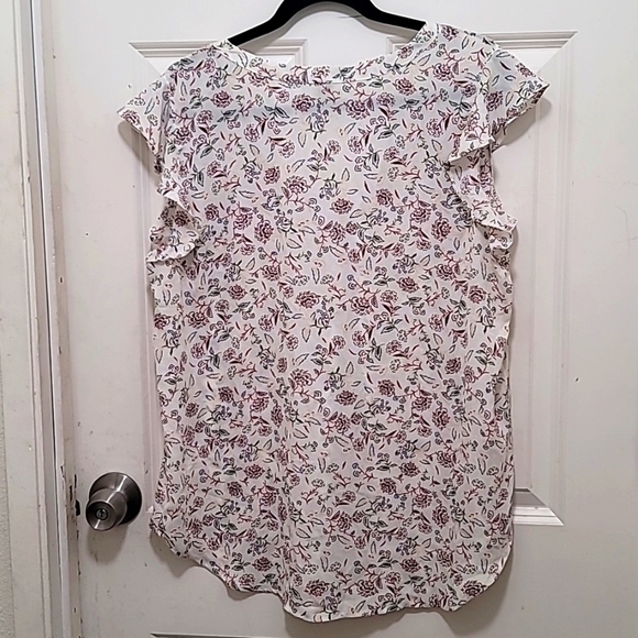 PEACE & PEARLS WOMEN'S BLOUSE V NECK BEUGE FLORAL PRINT FLUTTER SLEEVE S… - Picture 3 of 7